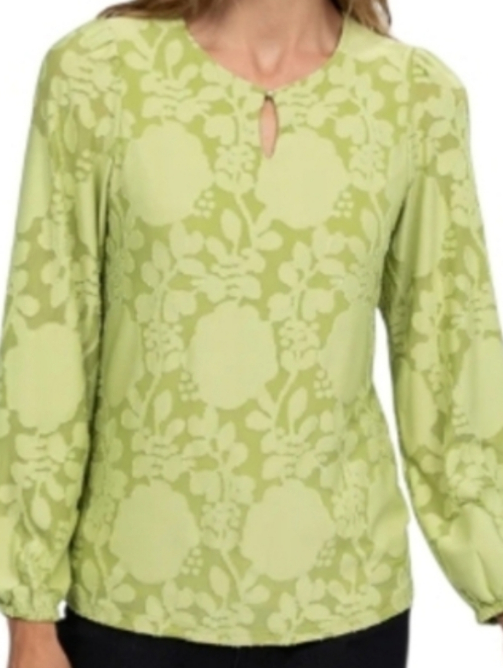 M🌿Elegant Green Floral Floral Jacquard Women's Top Blouse